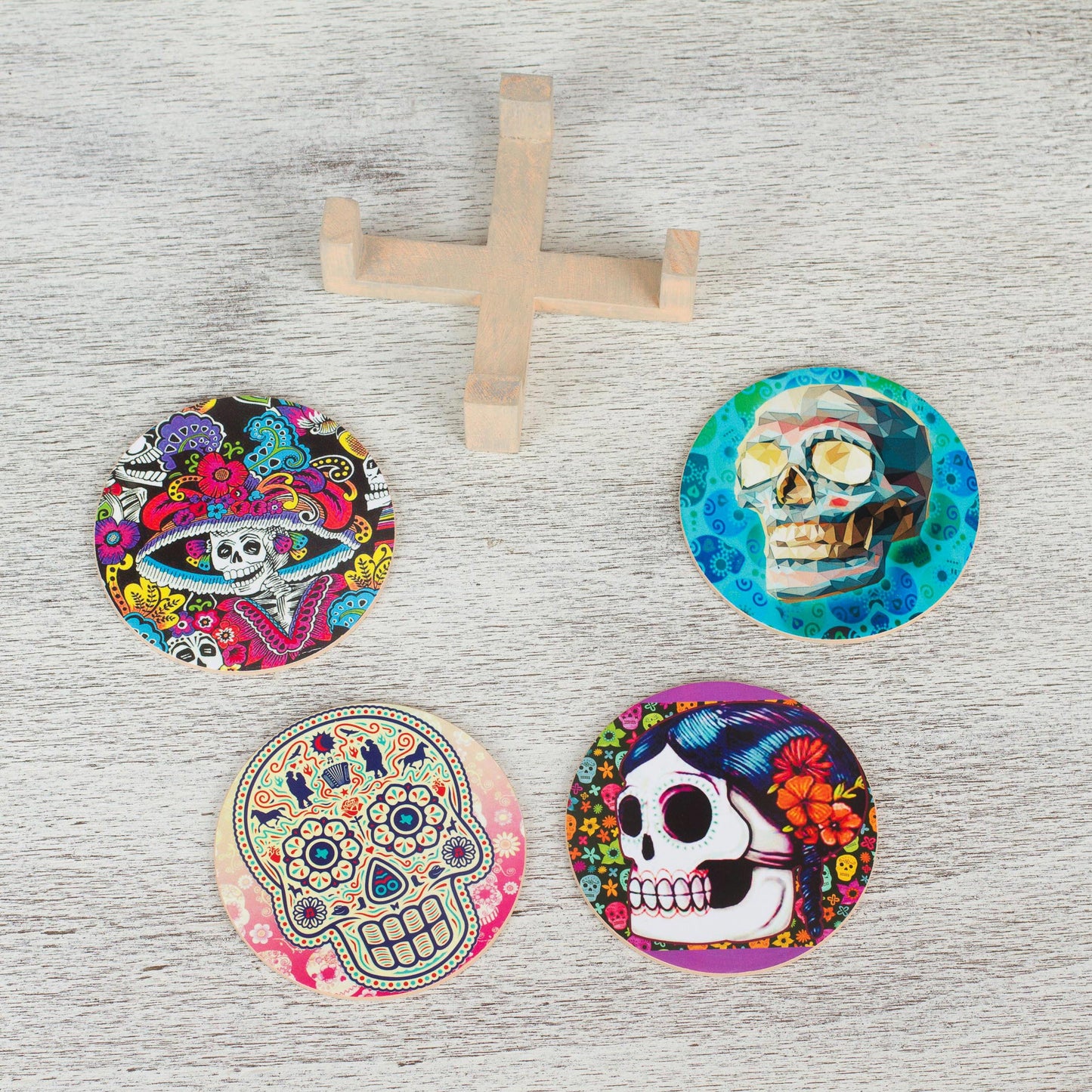 Festival of the Dead Day of the Dead Decoupage Coasters and Stand (Set of 4)