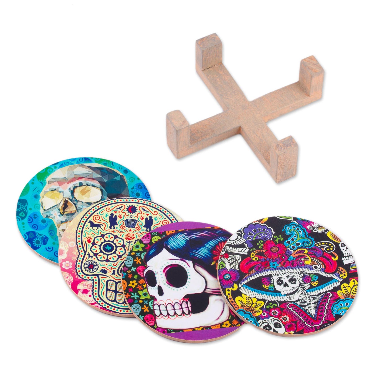 Festival of the Dead Day of the Dead Decoupage Coasters and Stand (Set of 4)