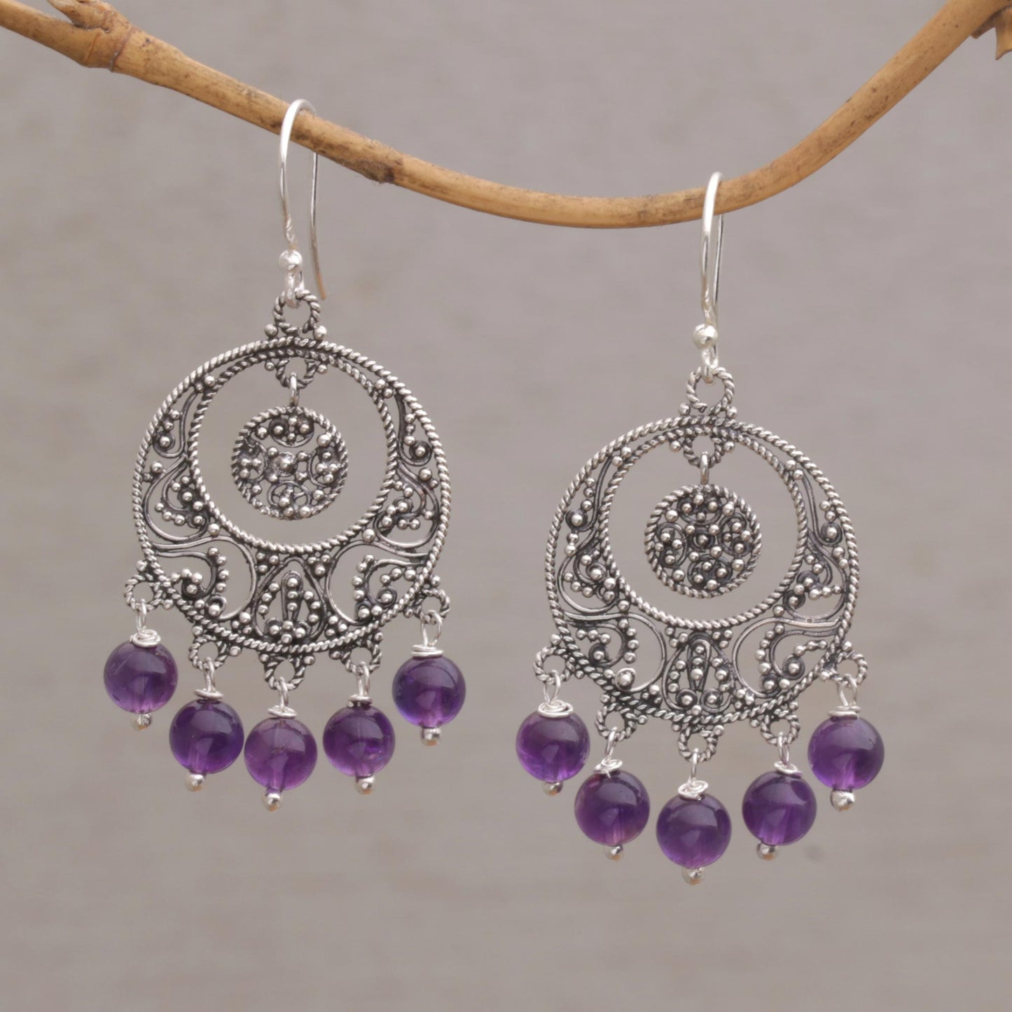 Raining Victory Amethyst and Sterling Silver Chandelier Earrings from Bali