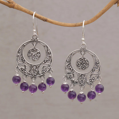 Raining Victory Amethyst and Sterling Silver Chandelier Earrings from Bali