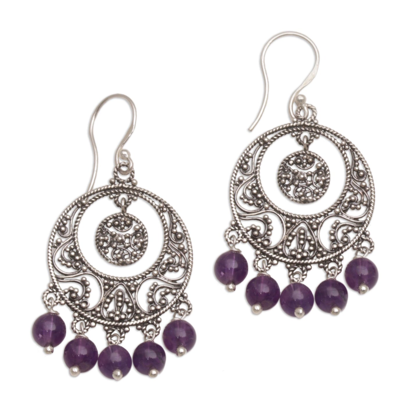 Raining Victory Amethyst and Sterling Silver Chandelier Earrings from Bali