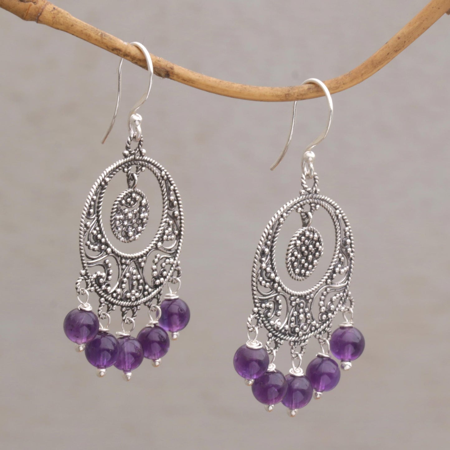 Raining Victory Amethyst and Sterling Silver Chandelier Earrings from Bali