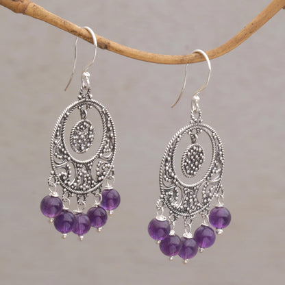 Raining Victory Amethyst and Sterling Silver Chandelier Earrings from Bali