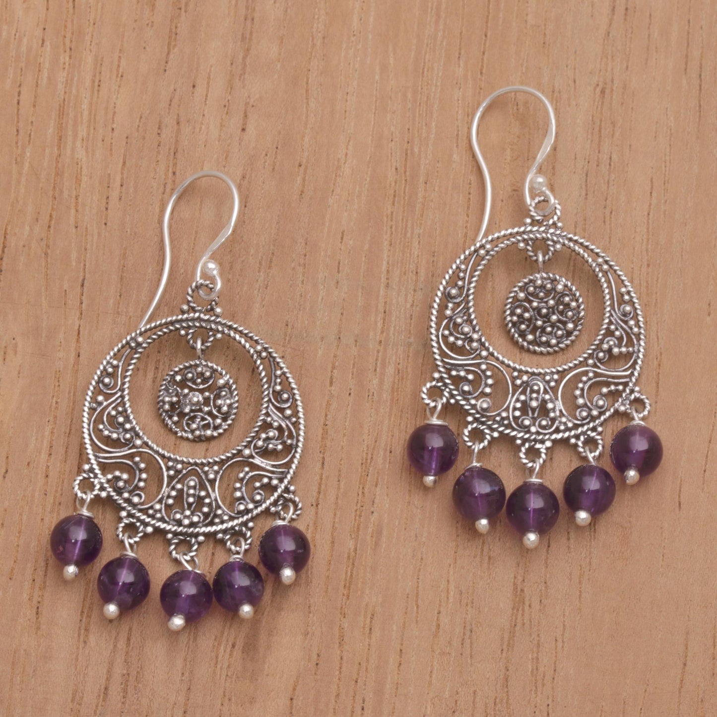 Raining Victory Amethyst and Sterling Silver Chandelier Earrings from Bali