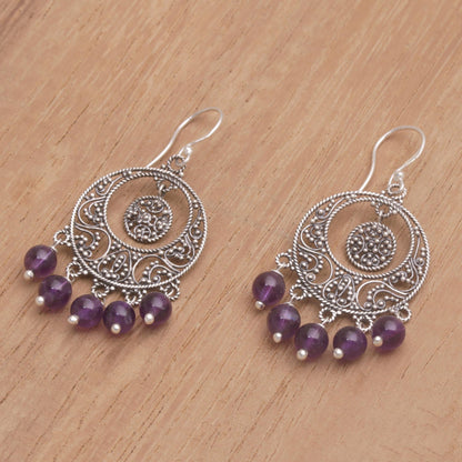 Raining Victory Amethyst and Sterling Silver Chandelier Earrings from Bali