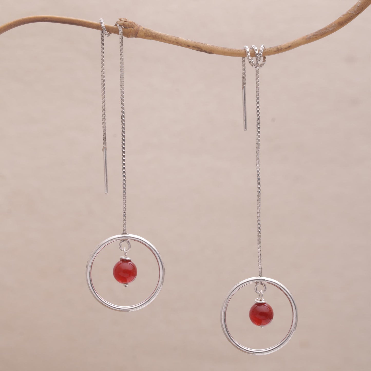 Soulful Rings Carnelian and Sterling Silver Threader Earrings form Bali