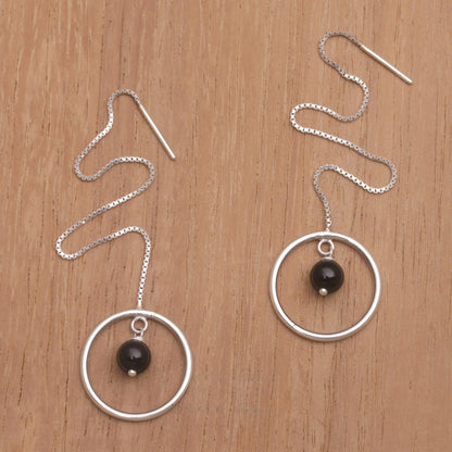 Soulful Rings Onyx and Sterling Silver Threader Earrings from Bali