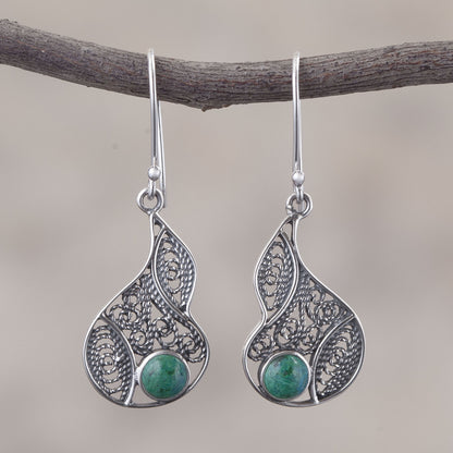 Mystical Andes Chrysocolla and Silver Filigree Dangle Earrings from Peru