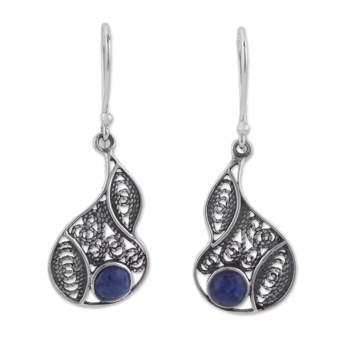 Mystical Andes Sodalite and Silver Filigree Dangle Earrings from Peru