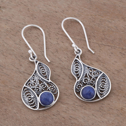 Mystical Andes Sodalite and Silver Filigree Dangle Earrings from Peru