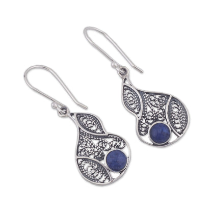 Mystical Andes Sodalite and Silver Filigree Dangle Earrings from Peru