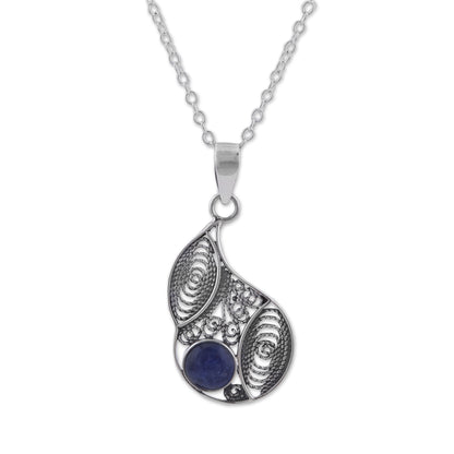 Mystical Andes Sodalite and Silver Filigree Pendant Necklace from Peru