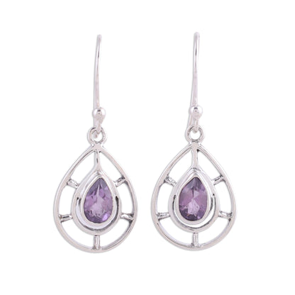 Droplet Spokes Faceted Amethyst Droplet Dangle Earrings from India