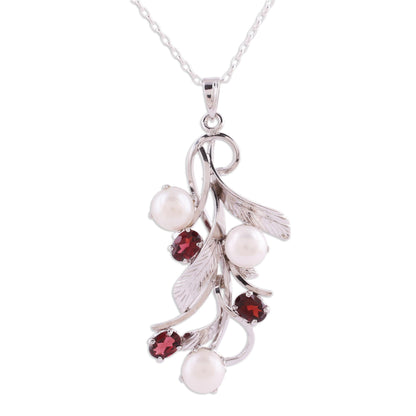 Blissful Nature Cultured Pearl and Faceted Garnet Necklace from India