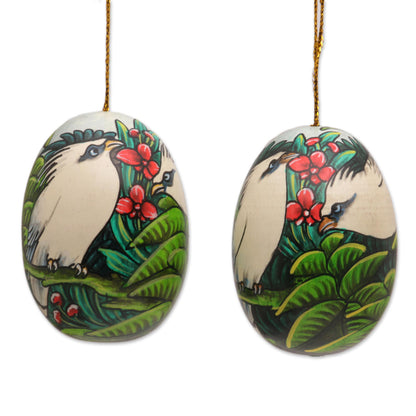 Jalak Forest Hand-Painted Ornaments of Jalak Birds from Bali (Set of 4)