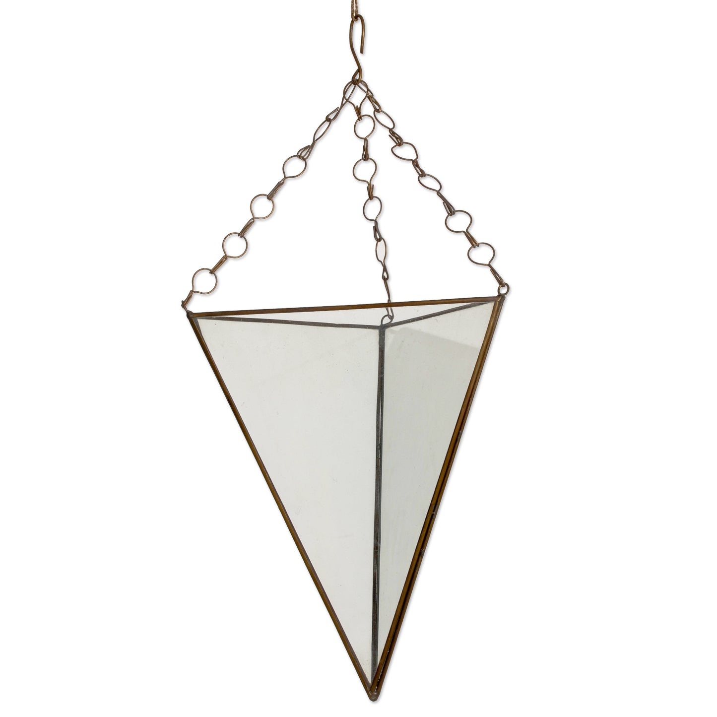 Eden Pyramid Glass and Brass 18 Inch Hanging Terrarium from Java