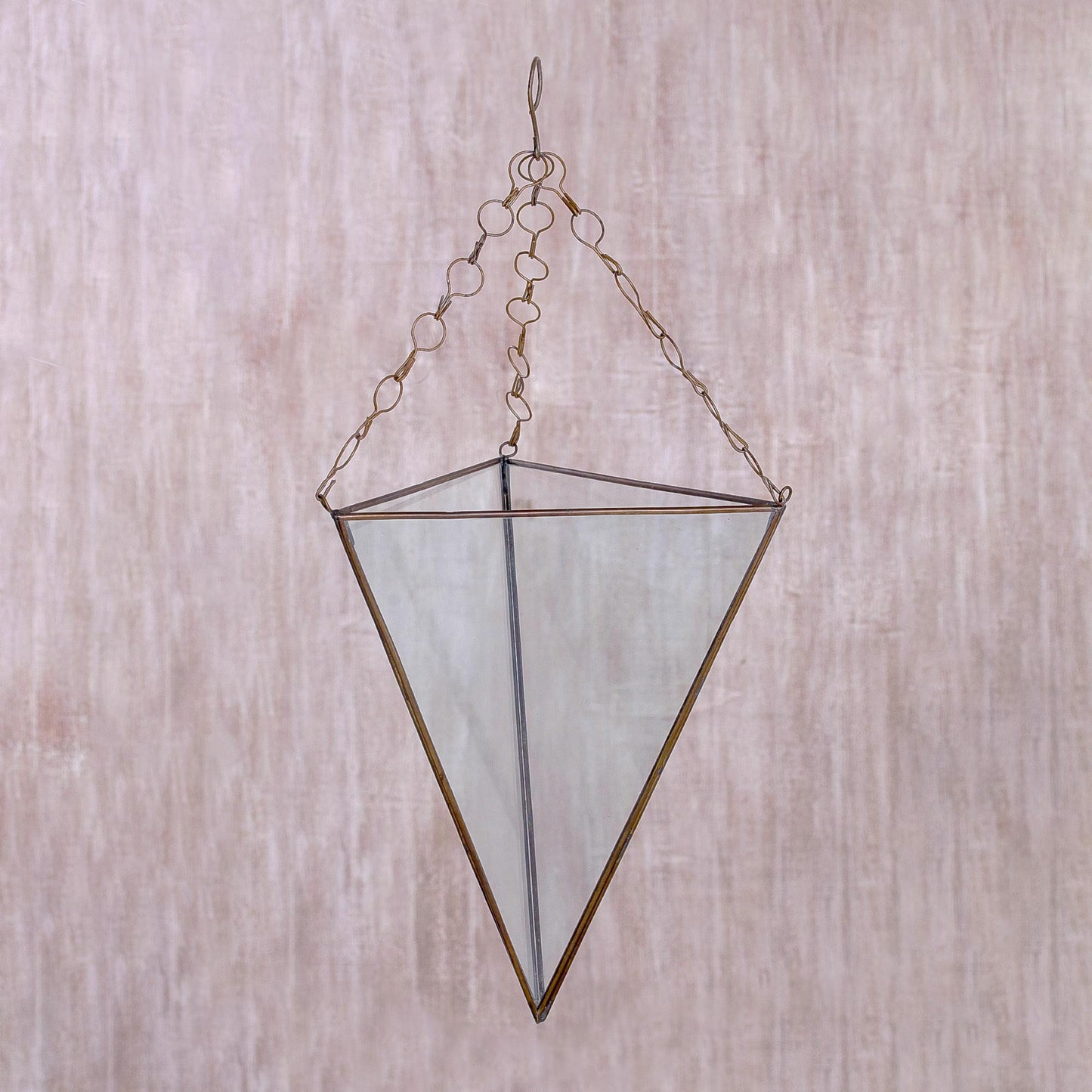 Eden Pyramid Glass and Brass 18 Inch Hanging Terrarium from Java