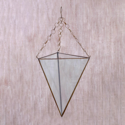 Eden Pyramid Glass and Brass 18 Inch Hanging Terrarium from Java