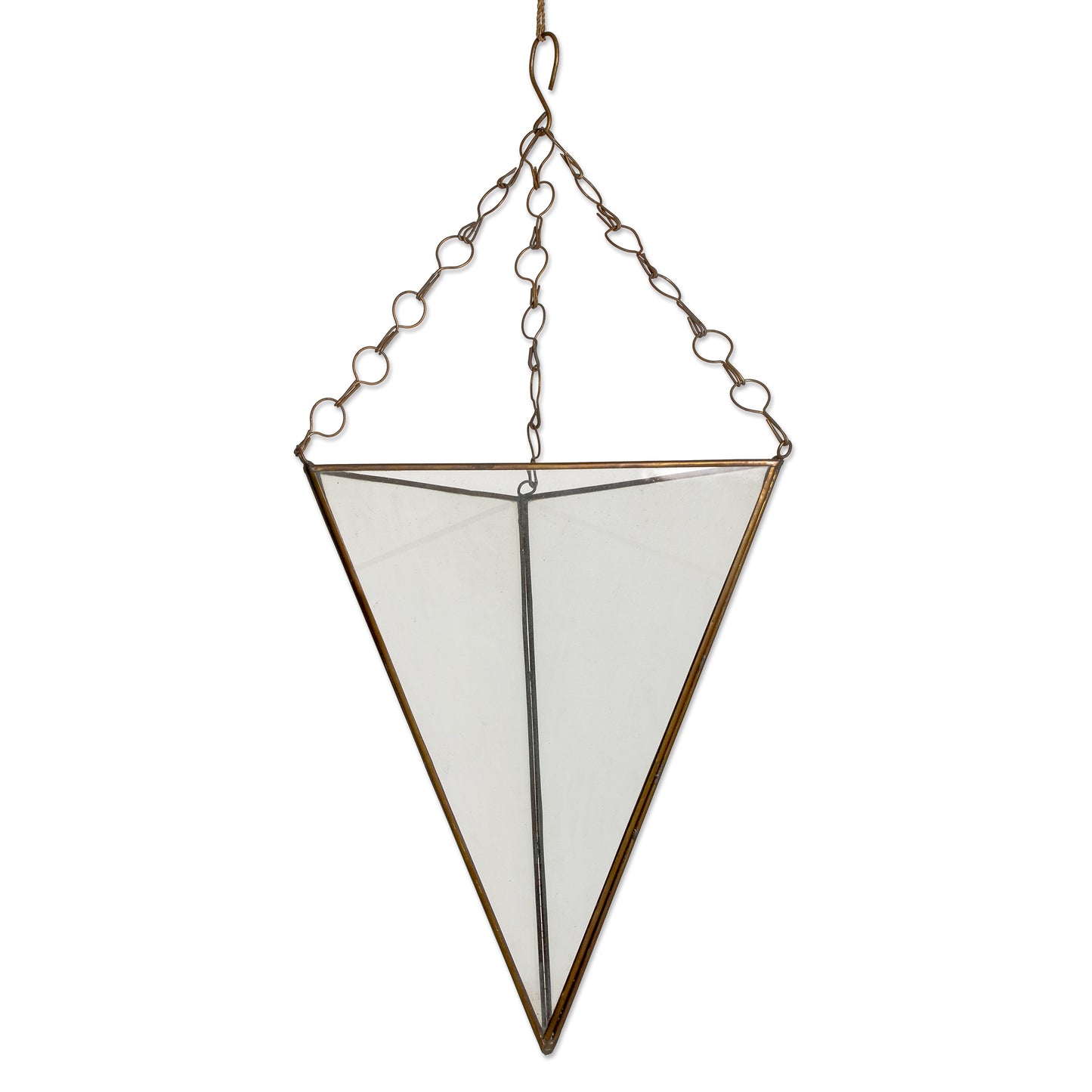 Eden Pyramid Glass and Brass 18 Inch Hanging Terrarium from Java