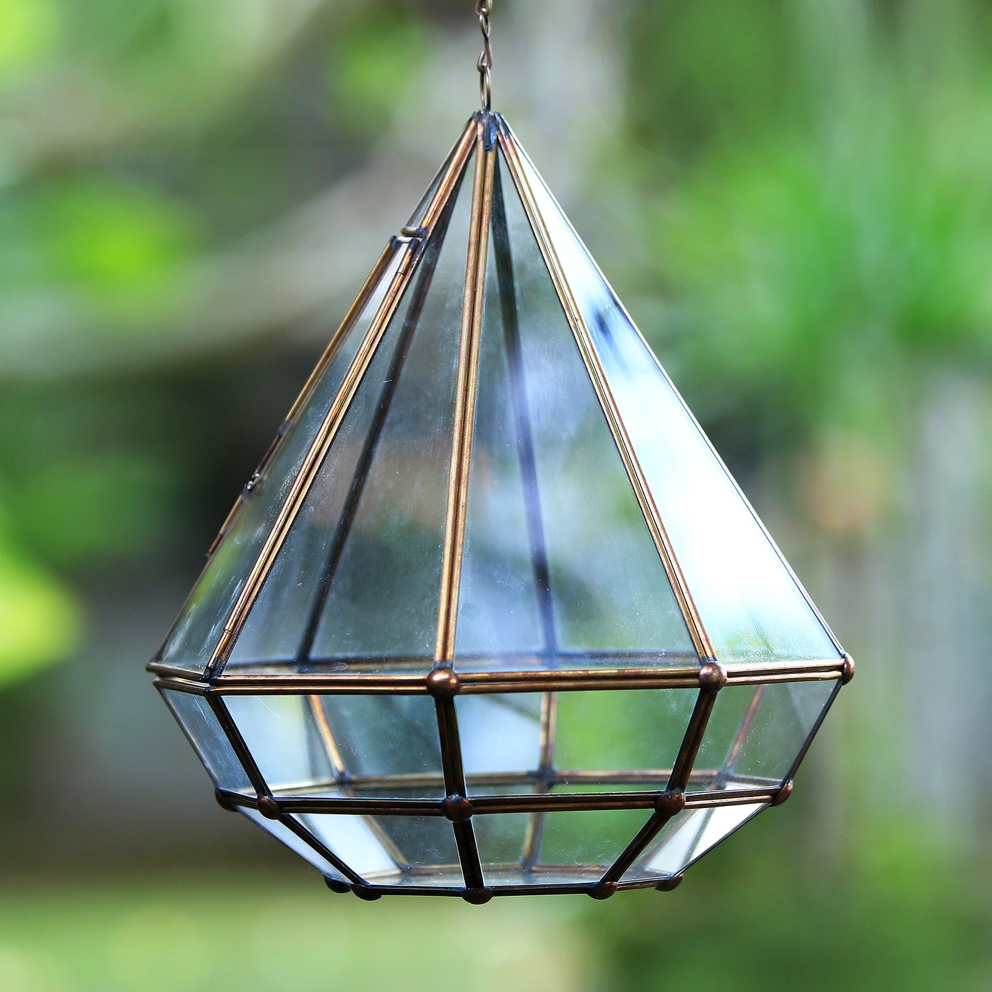 Taman Keraton Handmade Javanese Glass and Brass Hanging Plant Terrarium