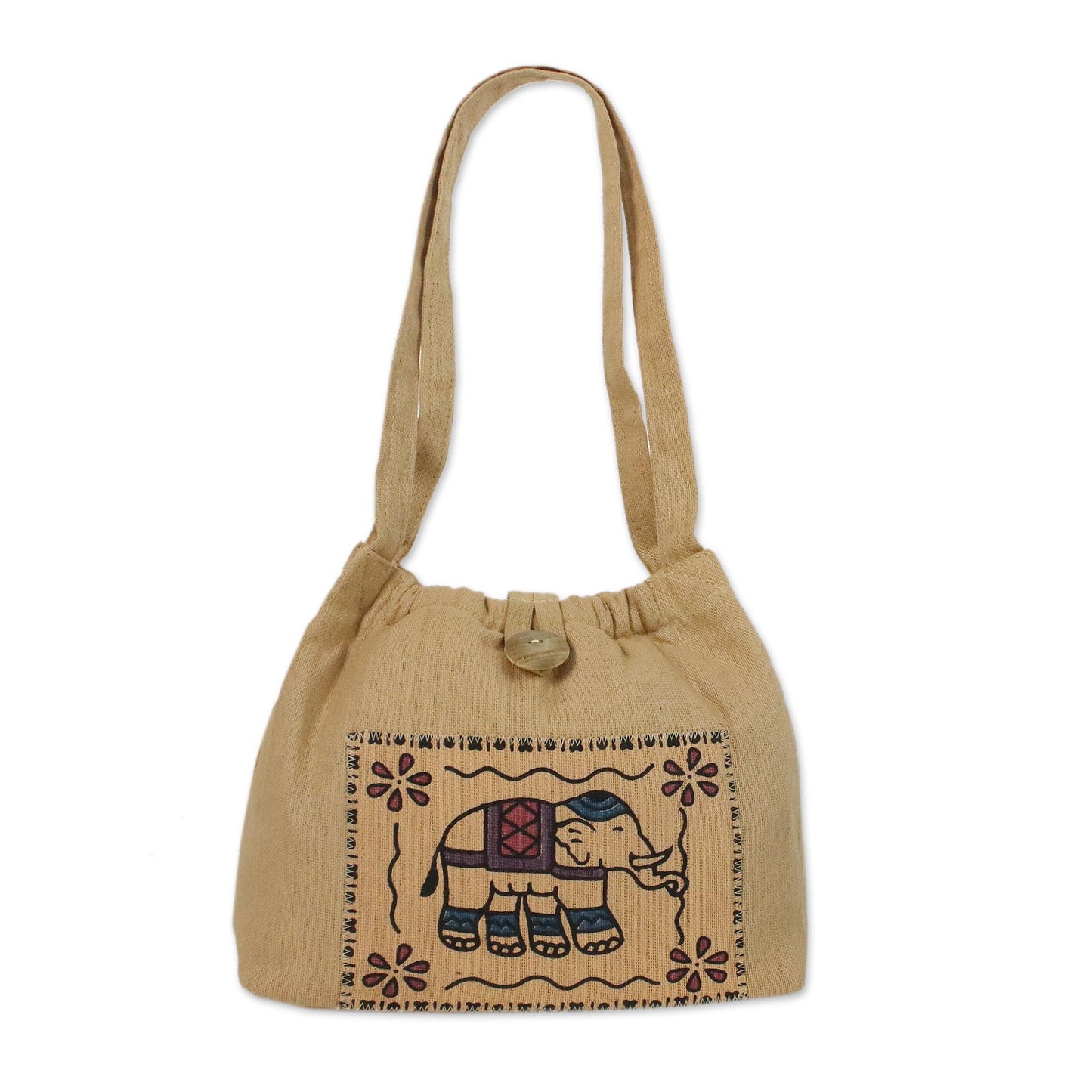 Chic Elephant Cotton Shoulder Bag with Elephant Prints from Thailand