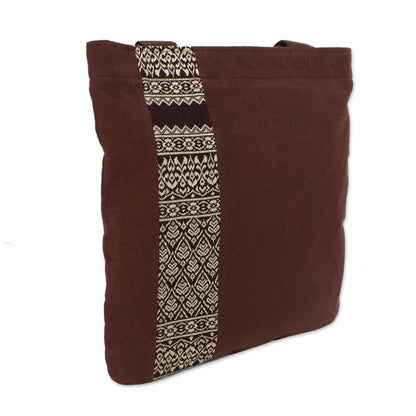 Chiang Mai Lanna Embroidered Thai Style Brown Cotton Tote Bag