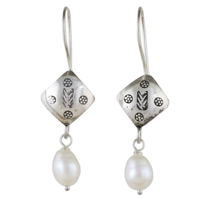 Hill Tribe Cool Cultured Pearl Hill Tribe Silver Dangle Earrings