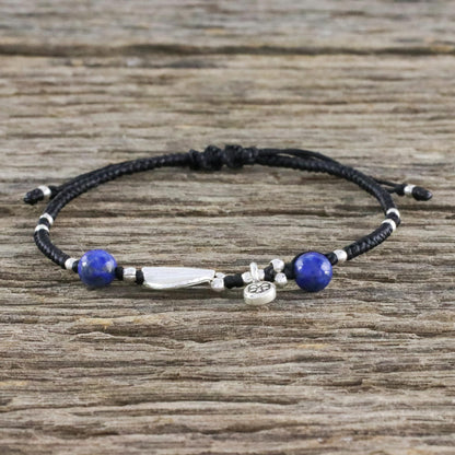 Hill Tribe Twist Beaded 950 Silver and Lapis Lazuli Cord Bracelet