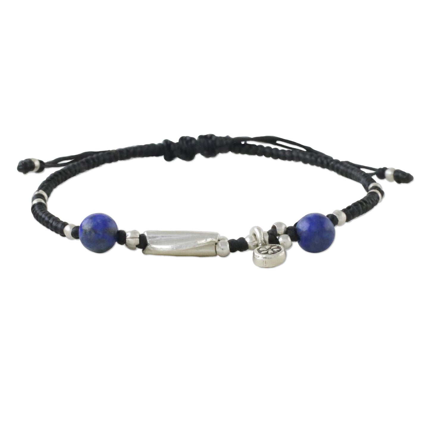 Hill Tribe Twist Beaded 950 Silver and Lapis Lazuli Cord Bracelet