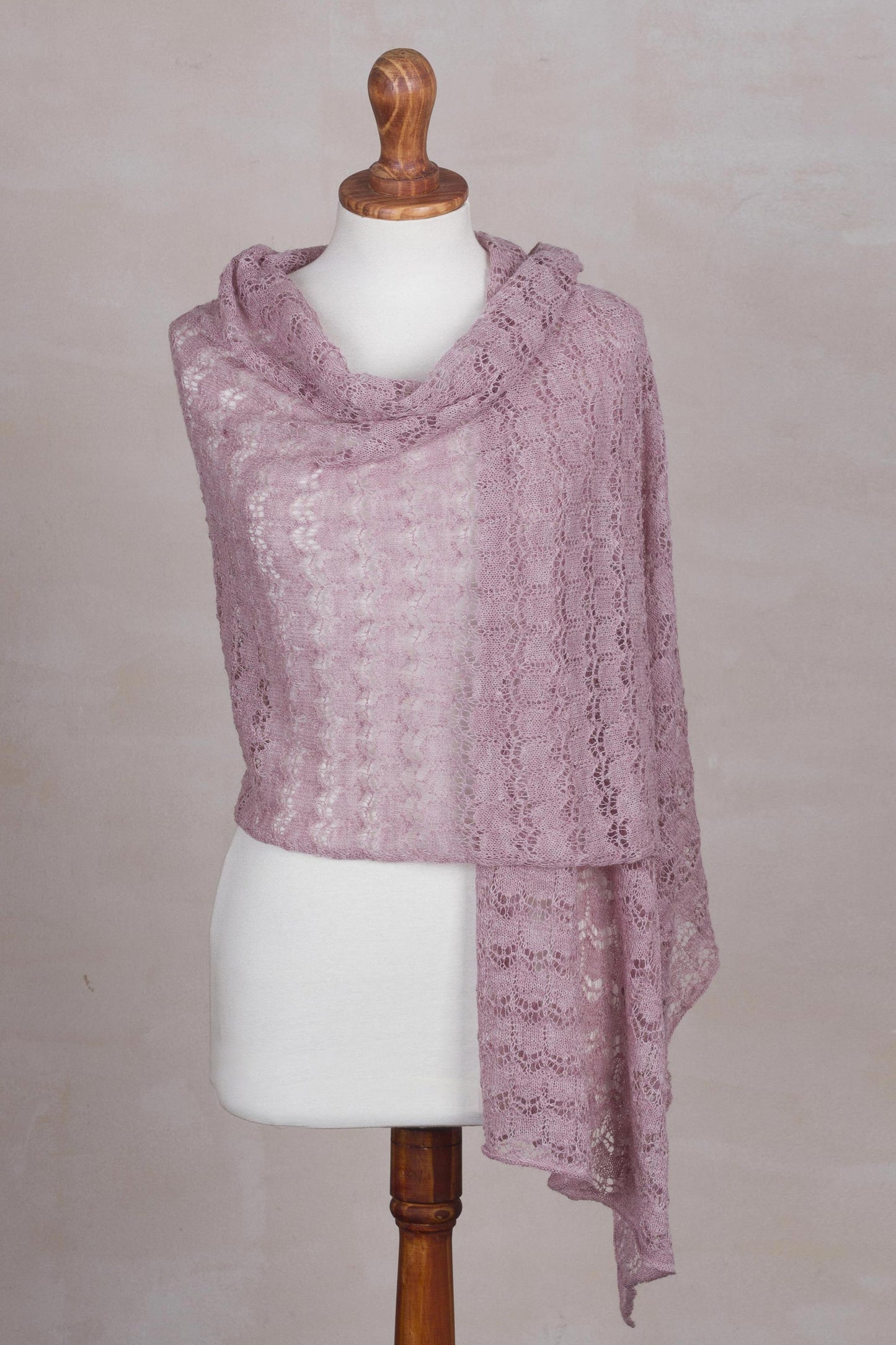 Dreamy Texture in Blush Textured 100% Baby Alpaca Shawl in Blush from Peru