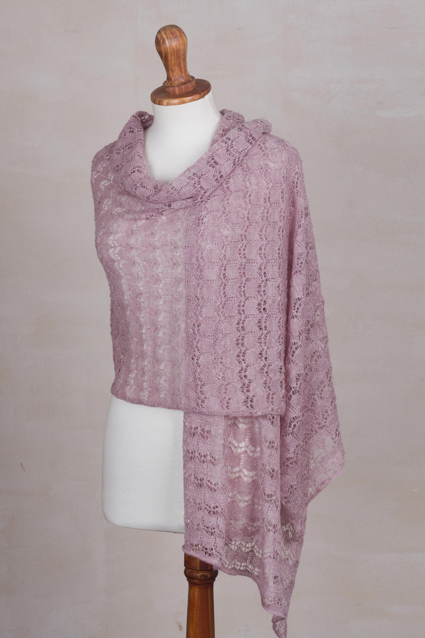 Dreamy Texture in Blush Textured 100% Baby Alpaca Shawl in Blush from Peru