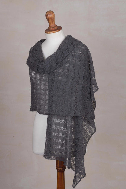 Dreamy Texture in Slate Textured 100% Baby Alpaca Shawl in Slate from Peru