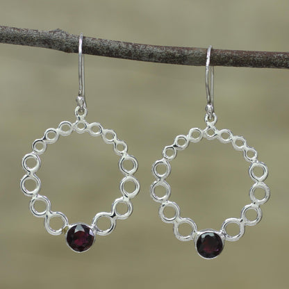 Halo Rings Circle Pattern Garnet Dangle Earrings from India