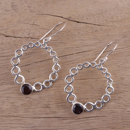 Halo Rings Circle Pattern Garnet Dangle Earrings from India