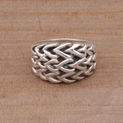 Chain Stitch Chain Stitch Motif Sterling Silver Cocktail Ring