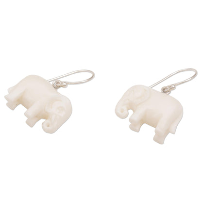 White Elephant Luck Dangle Earrings