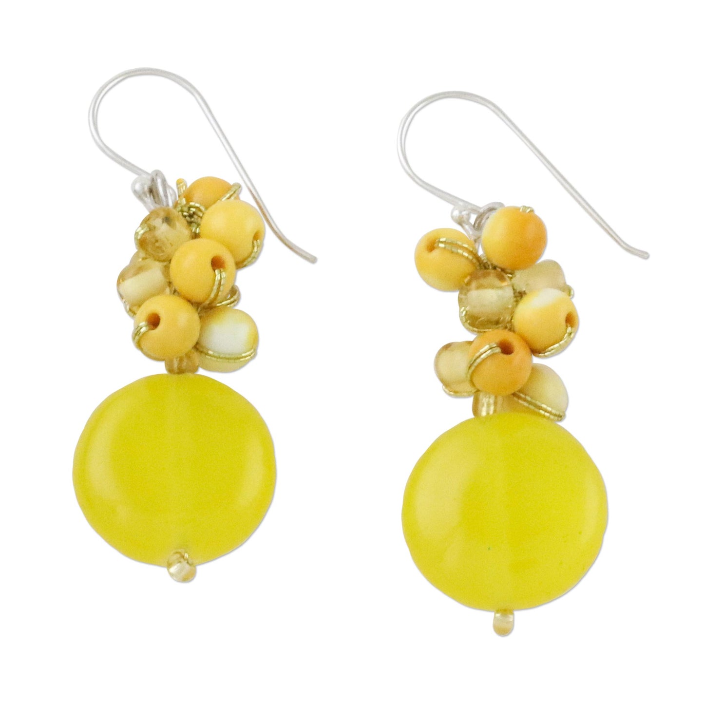 Fun Circles in Yellow Quartz and Glass Bead Dangle Earrings from Thailand