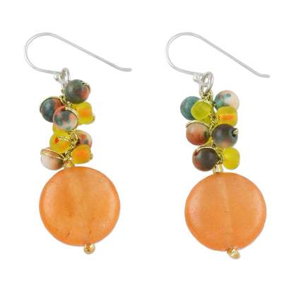 Fun Circles in Orange Orange Quartz and Glass Bead Dangle Earrings from Thailand