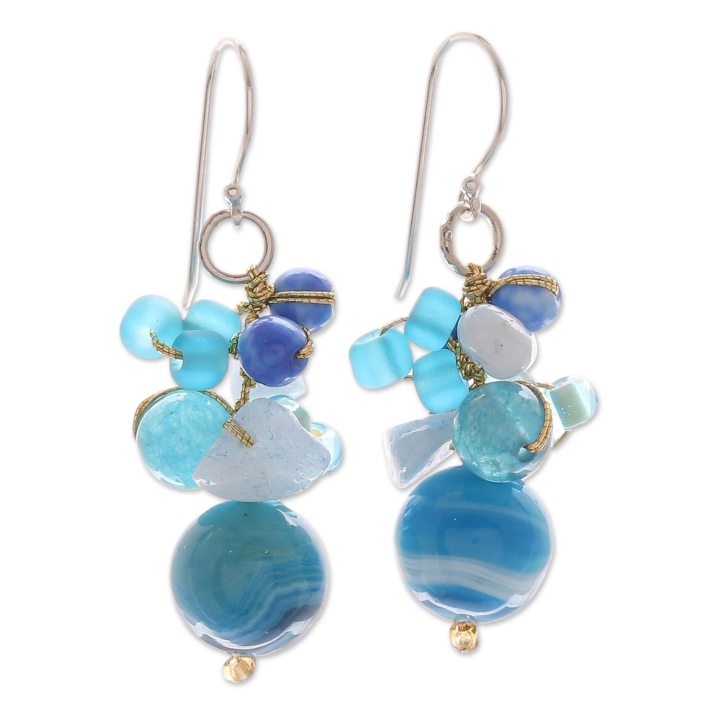 Lovely Blend in Blue Blue Quartz and Glass Bead Dangle Earrings from Thailand