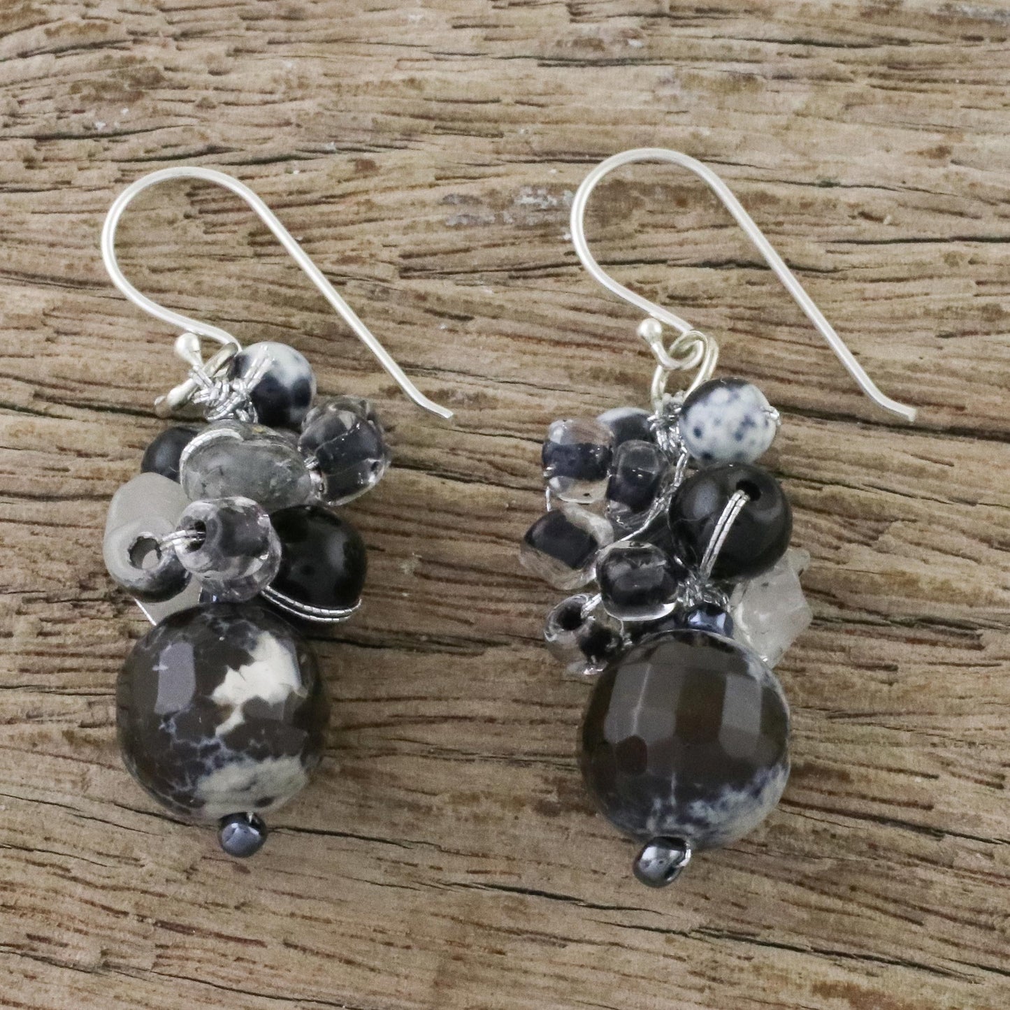 Lovely Blend in Black Quartz & Silver Cluster Earrings