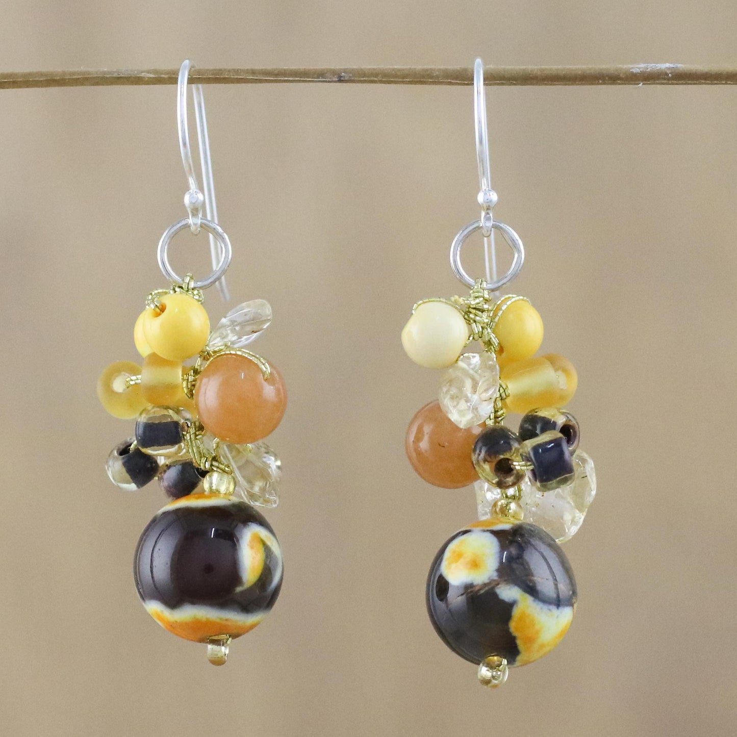 Lovely Blend in Yellow Quartz & Silver Cluster Earrings