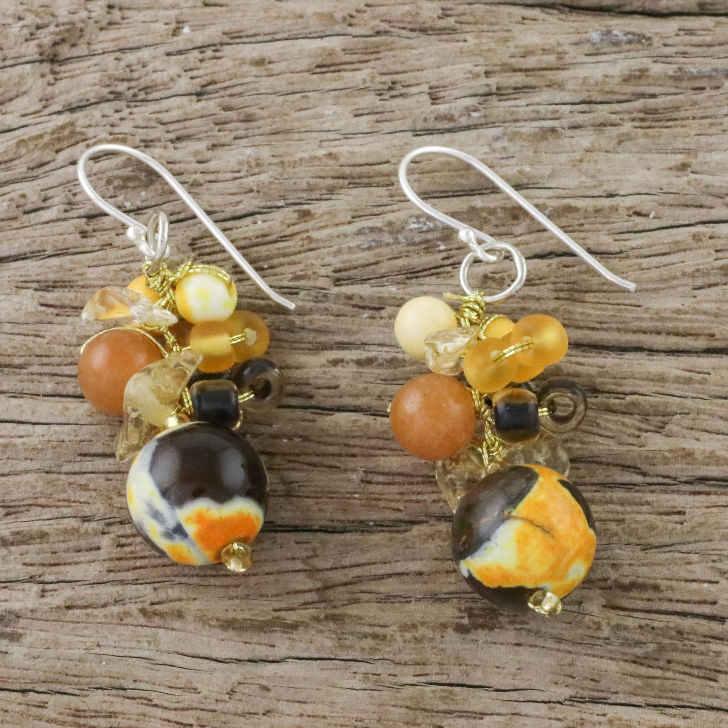 Lovely Blend in Yellow Quartz & Silver Cluster Earrings