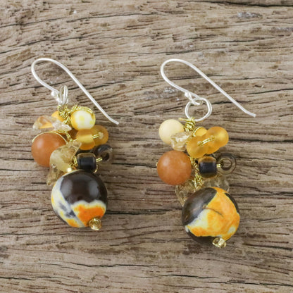 Lovely Blend in Yellow Quartz & Silver Cluster Earrings