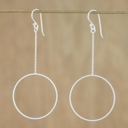 Breezy Circle Thai Matte Finish Sterling Silver Circle Dangle Earrings