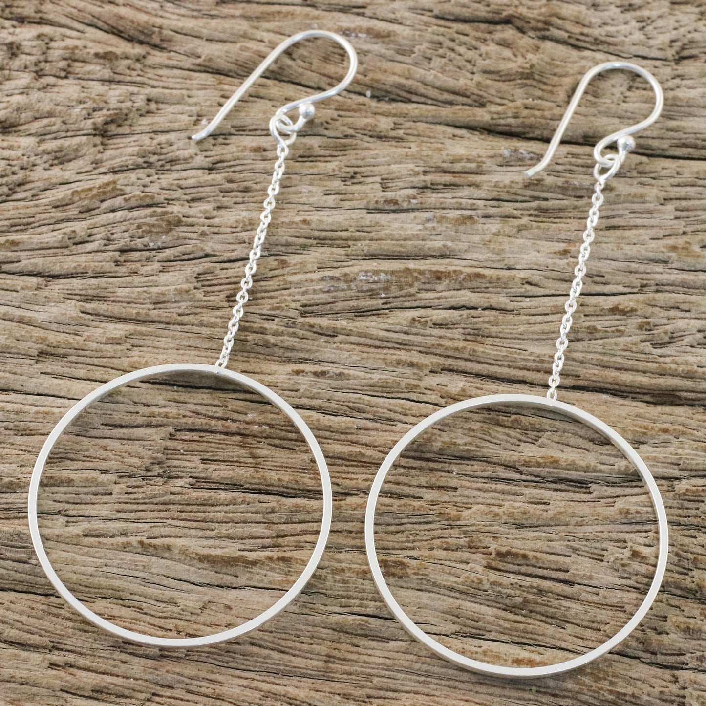 Breezy Circle Thai Matte Finish Sterling Silver Circle Dangle Earrings