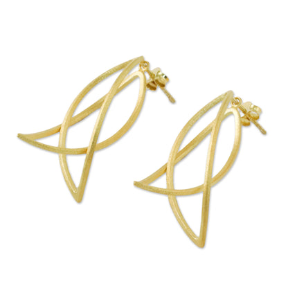 Golden Lotus Petals Thai Petal Shaped Gold Plated Sterling Silver Drop Earrings