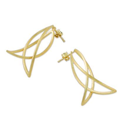 Golden Lotus Petals Thai Petal Shaped Gold Plated Sterling Silver Drop Earrings