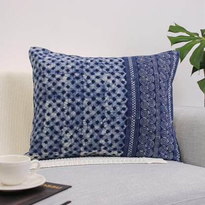 Modern Indigo Indigo Cotton Batik Rectangular Cushion Cover