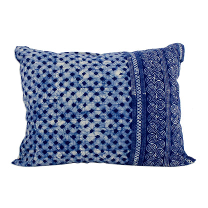 Modern Indigo Indigo Cotton Batik Rectangular Cushion Cover