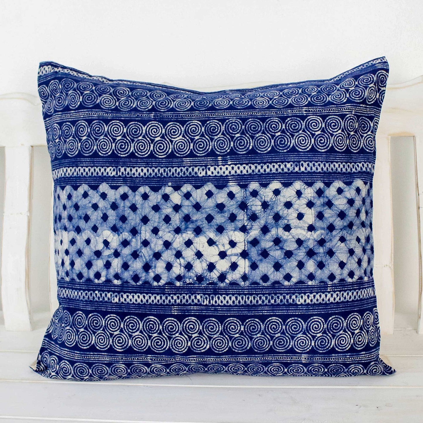 Square Modern Indigo Batik Patterned Indigo Cotton Cushion Cover